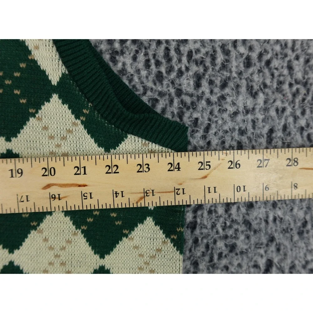 The Knicker Co Sweater Vest Mens XL Green Argyle V-Neck‎ Golf USA Made